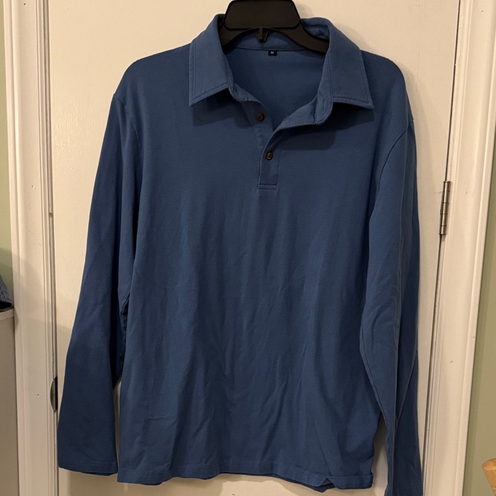 Men's Blue Long Sleeve Polo Shirt